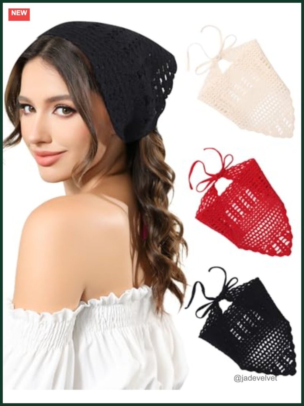 Crochet Tie-Back Head Scarf Triangle Bandana for Women